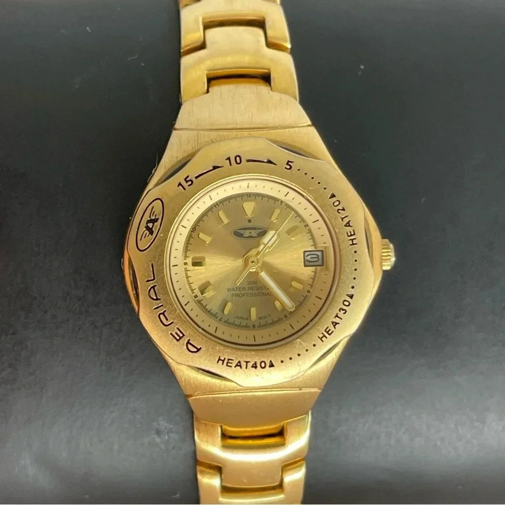 Women's Aerial "It's About Time" Quartz Watch - Gold Toned Case and Link Band
